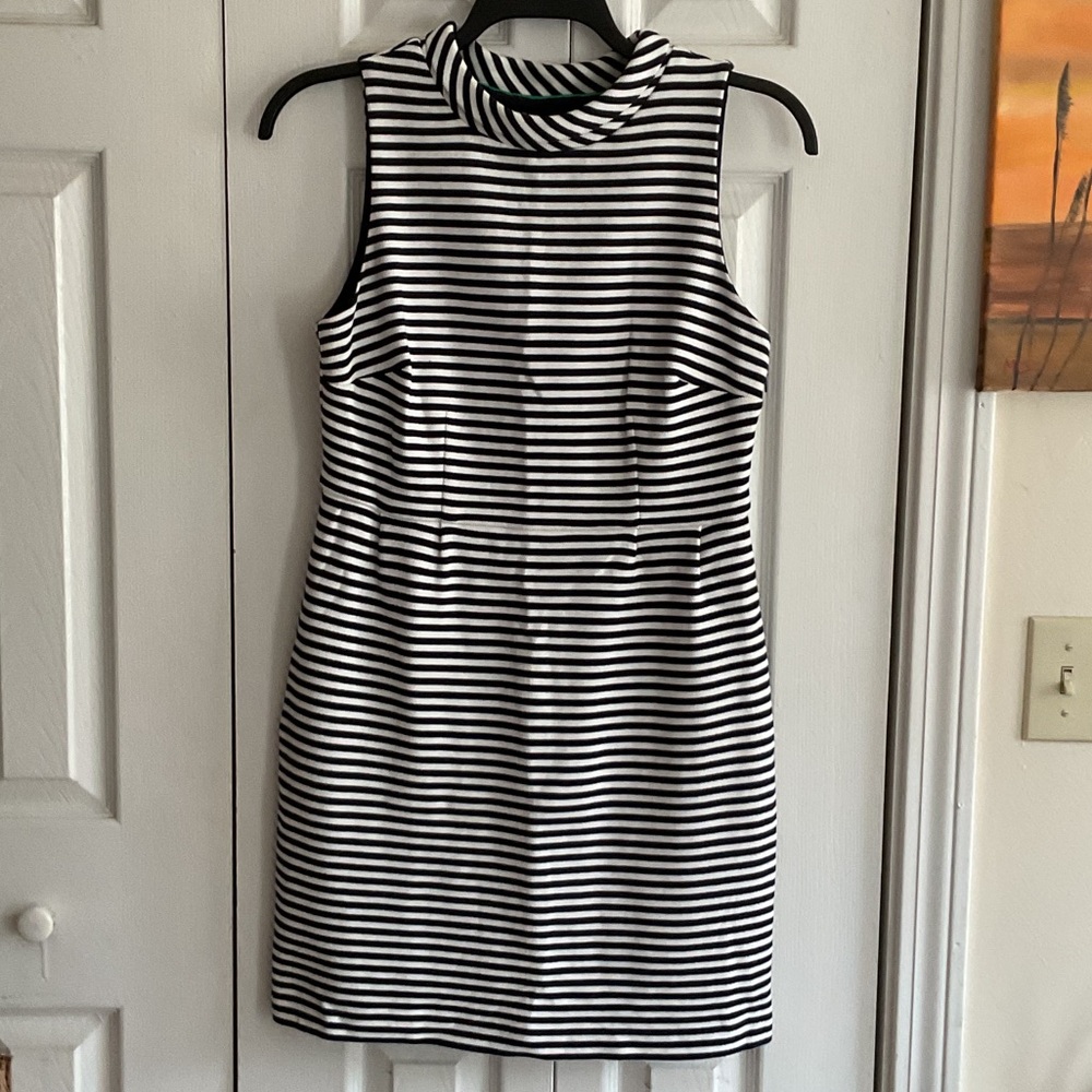 Boden Black and White Striped Sleeveless Mini Dress